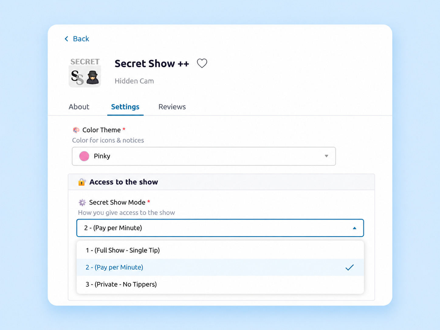 Настройка режима Secret Show на Chaturbate